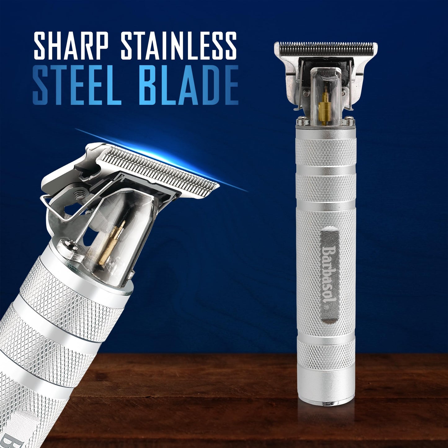 Stainless-Steel Rechargeable Zero-Gapped T-Blade Trimmer, Hanging Blade, 3 Guide Combs