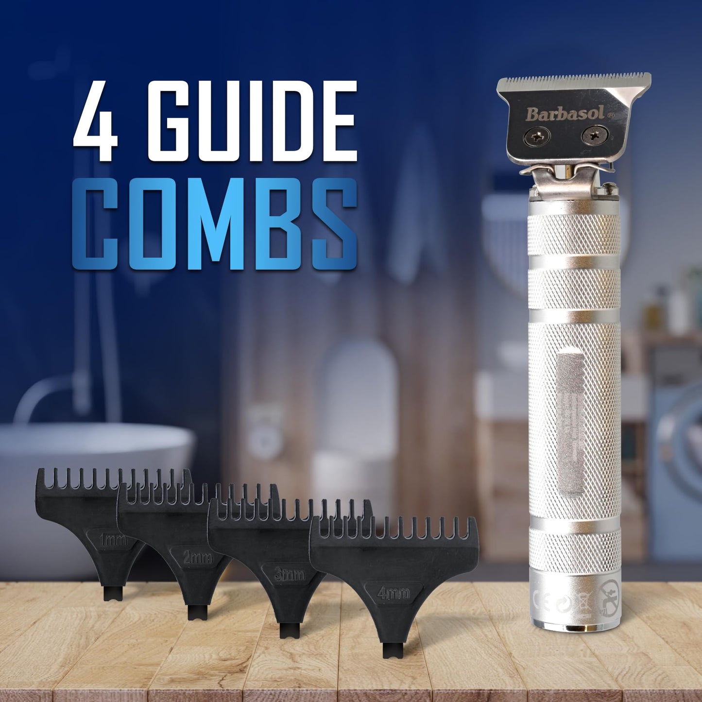 Stainless-Steel Rechargeable Zero-Gapped T-Blade Trimmer, Hanging Blade, 3 Guide Combs