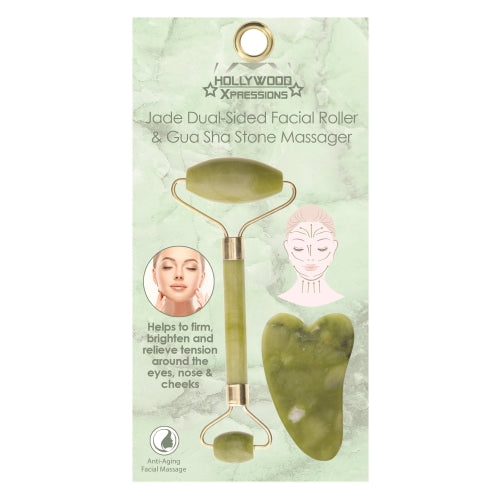 Jade Dual-Sided Facial Roller and Gua Sha Stone Massager