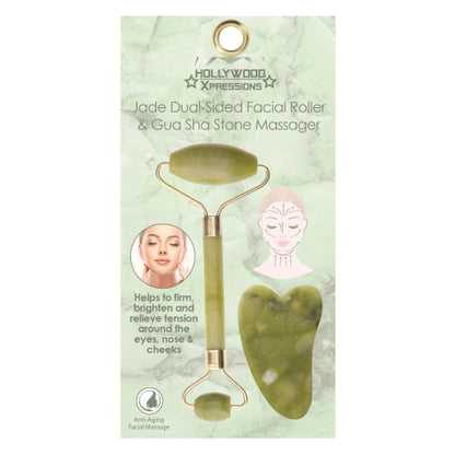 Jade Dual-Sided Facial Roller and Gua Sha Stone Massager