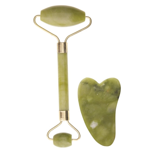 Jade Dual-Sided Facial Roller and Gua Sha Stone Massager