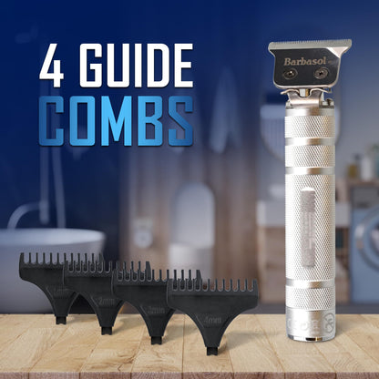 Stainless-Steel Rechargeable Zero-Gapped T-Blade Trimmer, Hanging Blade, 3 Guide Combs