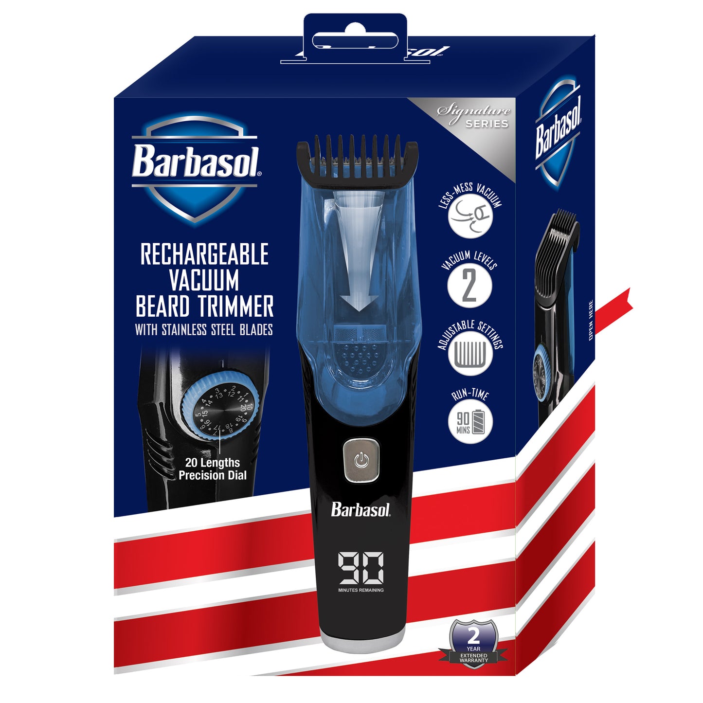 Bundle Kit: Rechargeable Vacuum Beard Trimmer for Men with LCD Display, Deluxe Non-Slip Grooming Kit 6PCS